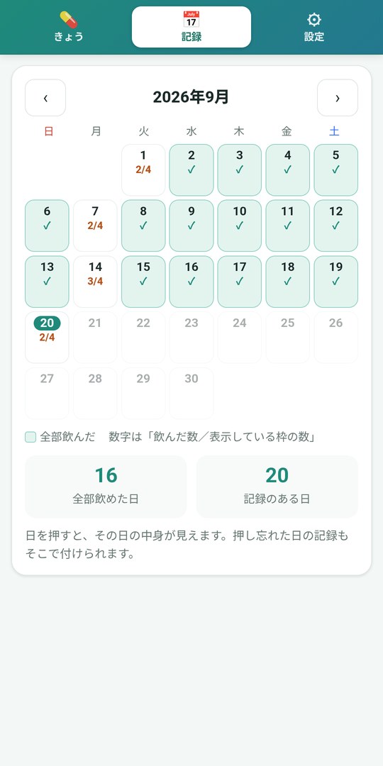 記録のカレンダー