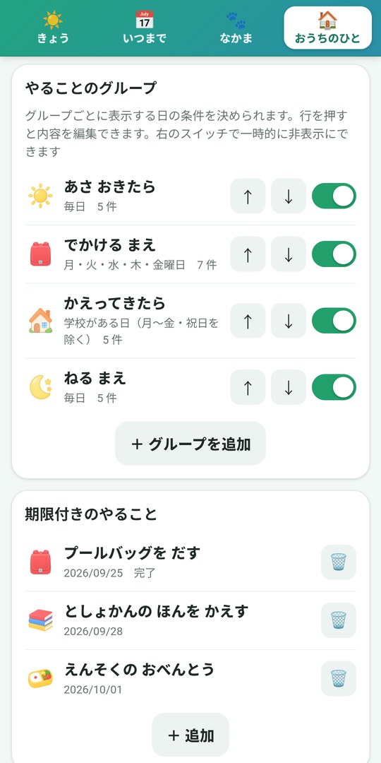 やることのグループの設定