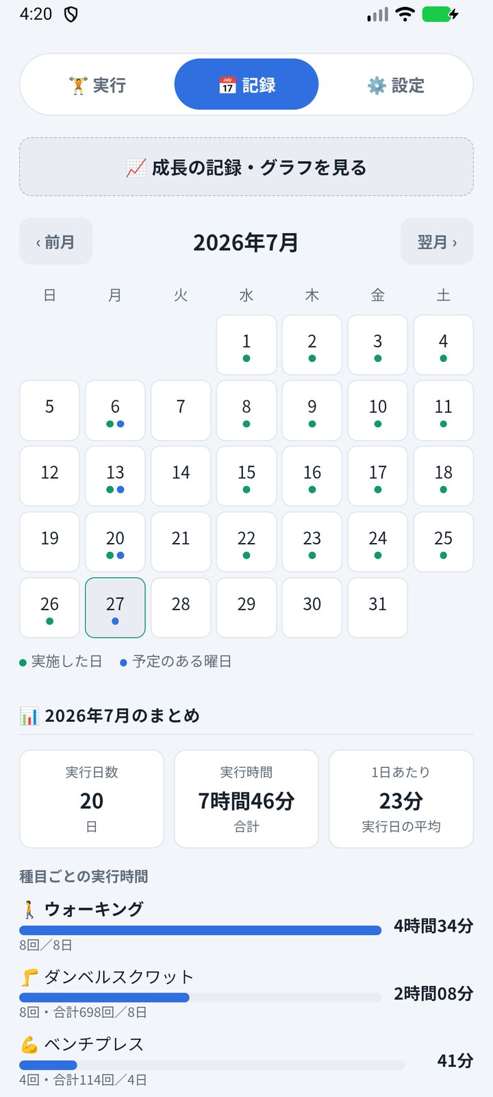 記録タブ