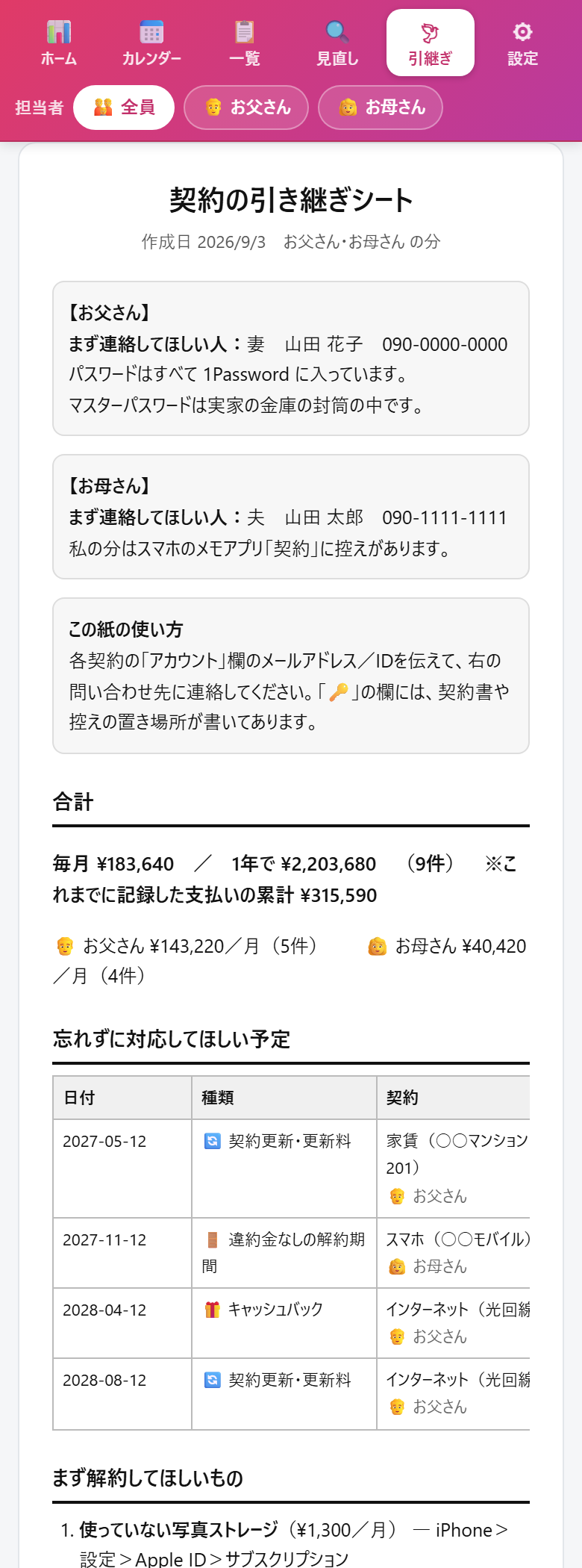 引き継ぎシート