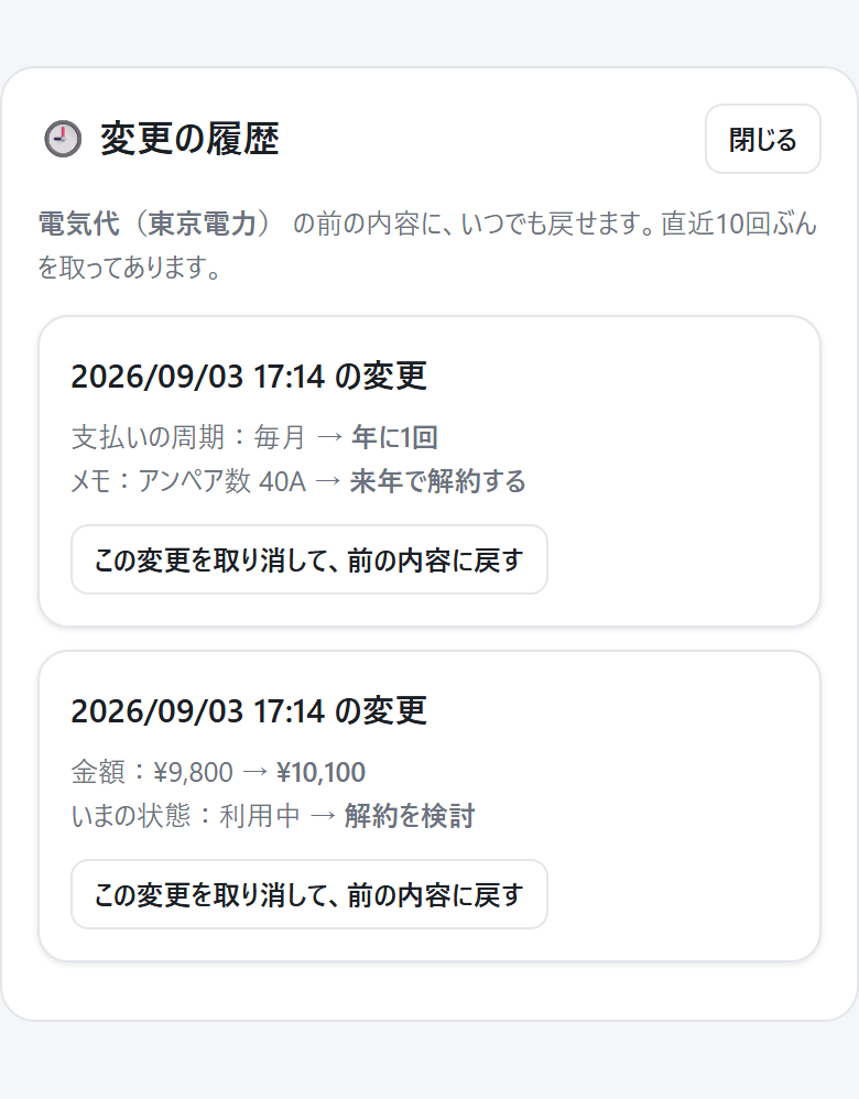 変更の履歴